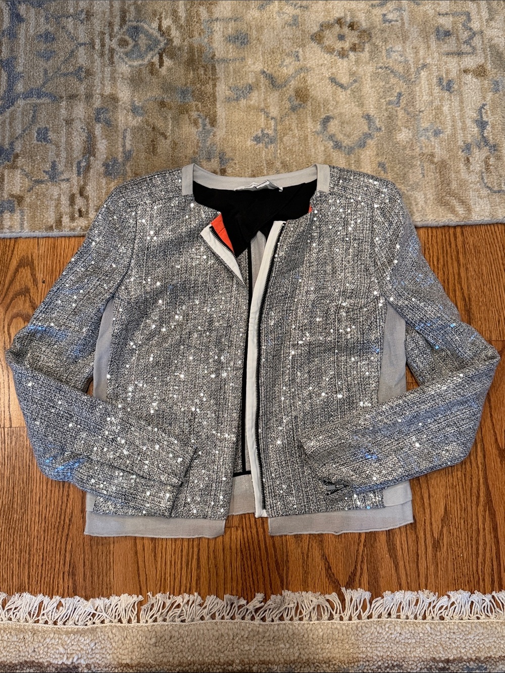 Diane Von Furtenberg Silver Sequin Tweed Women's Blazer Jacket